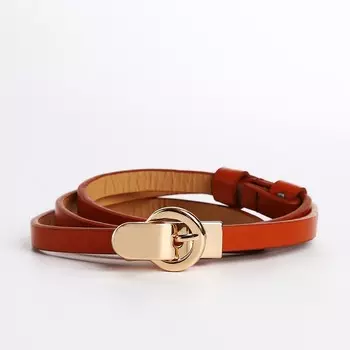 Ремень женский тонкий, 861 см, пряжка-зацепка металл, золотистая, рыжий