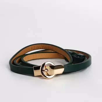 Ремень женский тонкий, 861 см, пряжка-зацепка металл, золотистая, зелёный