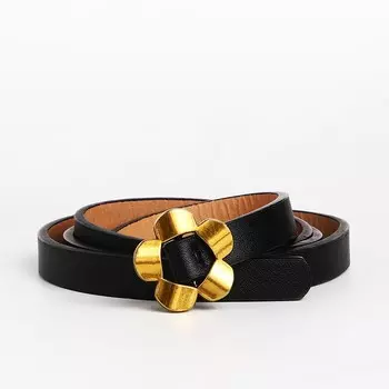 Ремень женский тонкий, 1051 см, пряжка-затяжка металл, золотистая, чёрный