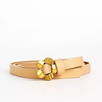 Ремень женский тонкий, 1051 см, пряжка-затяжка металл, золотистая, бежевый