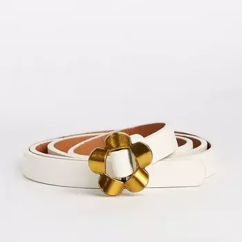 Ремень женский тонкий, 1051 см, пряжка-затяжка металл, золотистая, белый
