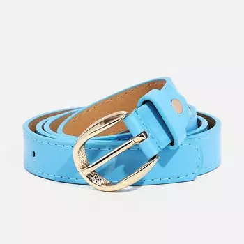 Ремень женский с винтом, 1102.2 см, классическая пряжка металл, золотистая, голубой