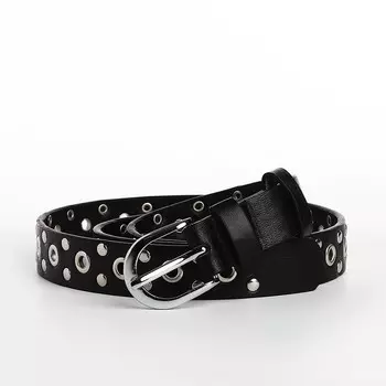 Ремень женский с люверсами, 1052.3 см, пряжка металл, серебристая, чёрный