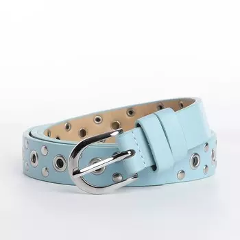 Ремень женский с люверсами, 1052.3 см, пряжка металл, серебристая, голубой