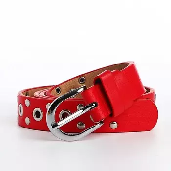 Ремень женский с люверсами, 1052.3 см, пряжка металл, серебристая, красный