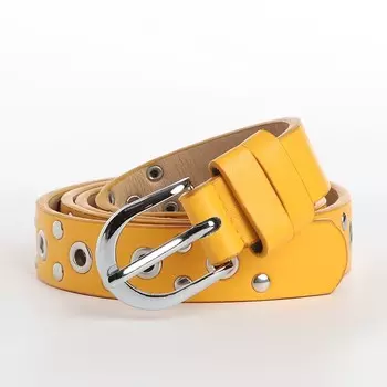 Ремень женский с люверсами, 1052.3 см, пряжка металл, серебристая, жёлтый