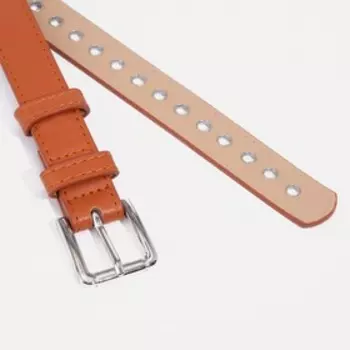 Ремень женский с люверсами, 1052.3 см, классическая пряжка металл, серебристая, рыжий