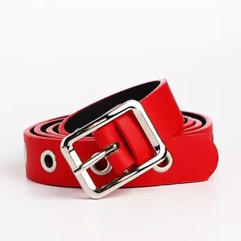Ремень женский с люверсами, 1052.5 см, пряжка металл, серебристая, красный
