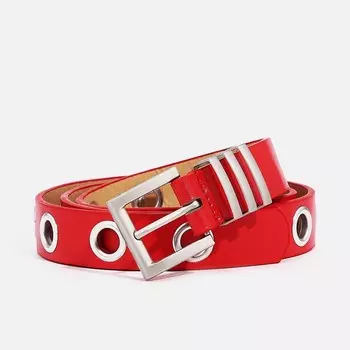 Ремень женский с люверсами, 1002 см, пряжка металл, серебристая, красный