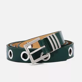 Ремень женский с люверсами, 1002 см, пряжка металл, серебристая, зелёный