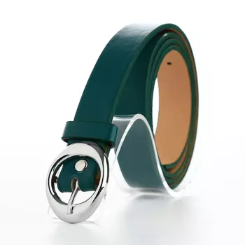 Ремень женский тонкий, 1102 см, пряжка металл, серебристая, зелёный