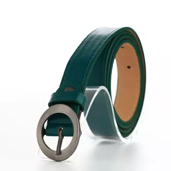 Ремень женский тонкий с винтом, 1102 см, пряжка тёмный металл, зелёный