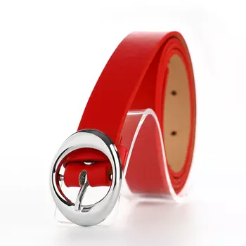 Ремень женский тонкий, 1102 см, пряжка металл, серебристая, красный