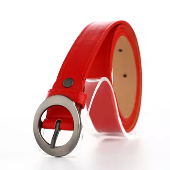 Ремень женский тонкий с винтом, 1102 см, пряжка тёмный металл, красный