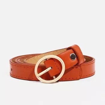 Ремень женский тонкий с винтом, 1102 см, пряжка металл, матовая, золотистая, рыжий