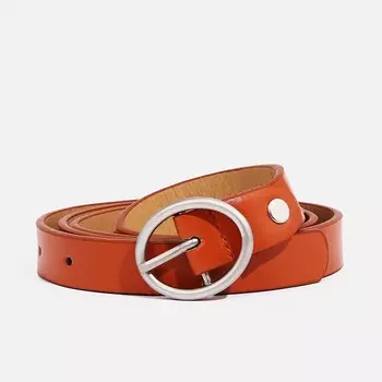 Ремень женский тонкий с винтом, 1102 см, пряжка металл, серебристая, рыжий