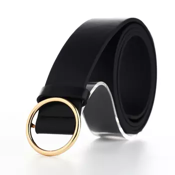 Ремень женский 1103.5 см, круглая пряжка-затяжка металл, золотистая, чёрный