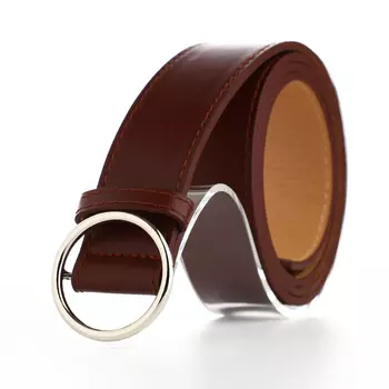 Ремень женский 1103.5 см, круглая пряжка-затяжка металл, серебристая, коричневый