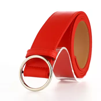Ремень женский 1103.5 см, круглая пряжка-затяжка металл, серебристая, красный