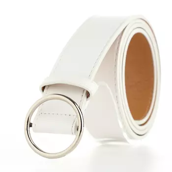 Ремень женский 1103.5 см, круглая пряжка-затяжка металл, серебристая, белый