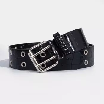 Ремень женский, ширина 3,8 см, пряжка металл, люверсы, цвет чёрный