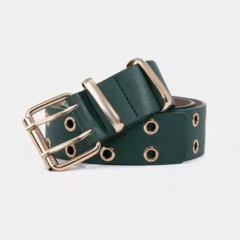 Ремень женский, ширина 3,8 см, пряжка металл, люверсы, цвет зелёный