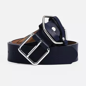 Ремень женский, ширина 3 см, винт, пряжка металлл, цвет синий