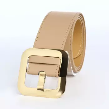 Ремень женский, 1104.8 см, квадратная пряжка, золотистая, бежевый