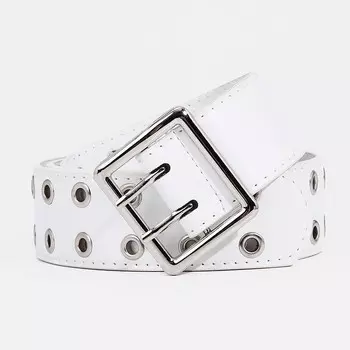 Ремень женский, ширина 4 см, люверсы, пряжка металл, цвет белый