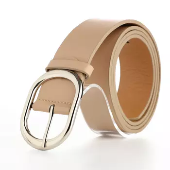 Ремень женский с винтом, 1104 см, овальная пряжка металл, серебристая, бежевый