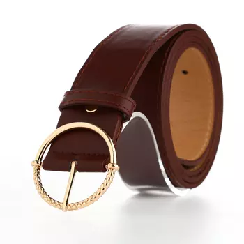 Ремень женский с винтом, 1104 см, круглая пряжка металл, золотистая, коричневый