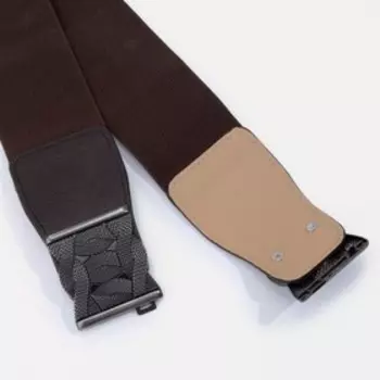 Ремень женский, ширина 5,5 см, резинка, пряжка серебро, цвет тёмно-коричневый