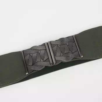 Ремень женский, ширина 5,5 см, резинка, пряжка серебро, цвет зелёный