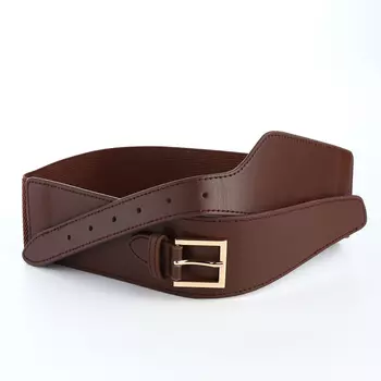 Ремень-резинка женский широкий, 966 см, пряжка металл, золотистая, коричневый