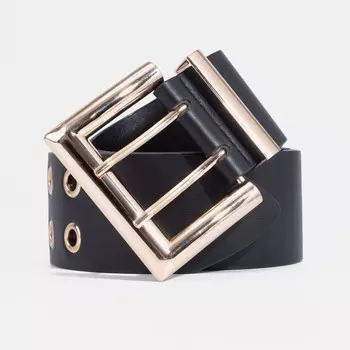 Ремень женский, ширина 6 см, пряжка металл, люверсы, цвет чёрный