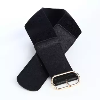 Ремень-резинка женский широкий, 787 см, пряжка металл, золотистая, чёрный