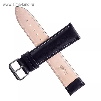 Ремешок для часов "Bugert", 20 мм, кожаный, l-20 см, чёрный