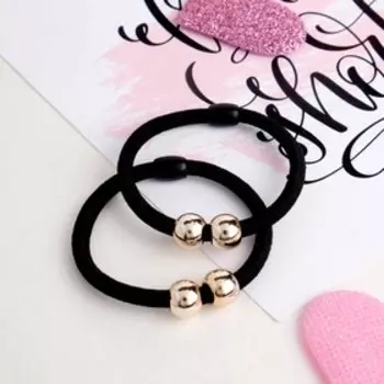 Резинки для волос «Абсолют», набор 2 шт., две бусины, чёрные