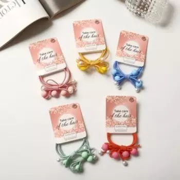 Резинка для волос "Авелин" (набор 2 шт) бантик бусинки, микс