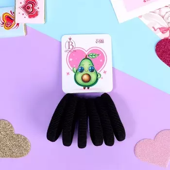 Резинка для волос "Авокадо лав" (набор 6 шт) крутышка, 4 см, чёрный