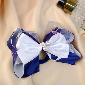 Резинка для волос «Школьница», бант цветок бусина звёзды, 127 см, бело-синяя