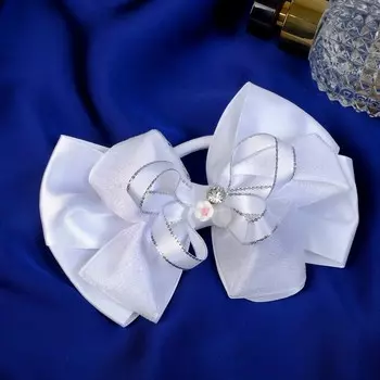 Резинка для волос бант "Школьница" цветок сияние бусина, 14х8 см, белый