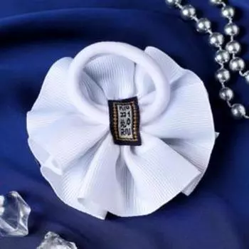 Бант для волос на резинке «Школьница», горошек и ленточка, d=7 см, сине-белый