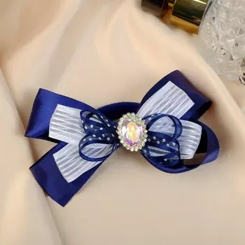 Резинка для волос бант "Школьница" драгоценный камень полосы, 8х4 см, бело-синий