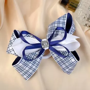 Резинка для волос «Школьница», бант клетка классика, 127 см, бело-синяя