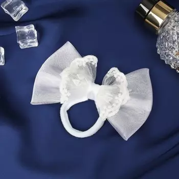 Бант для волос на резинке «Школьница», кружево, 96 см, белый