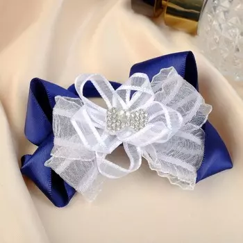 Резинка для волос бант "Школьница" сверкание полосы, 8х4 см, бело-синий