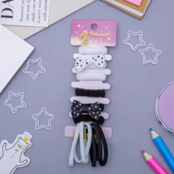 Резинка для волос "Бантик" (набор 12 шт) горох, чёрно-белый