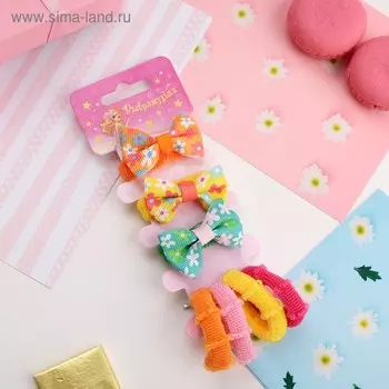 Резинка для волос "Бантик" (набор 7 шт) цветочки, микс