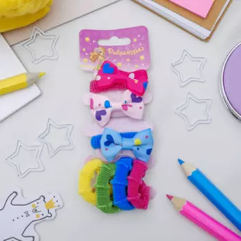 Резинка для волос "Бантик" (набор 7 шт) сердечки, микс